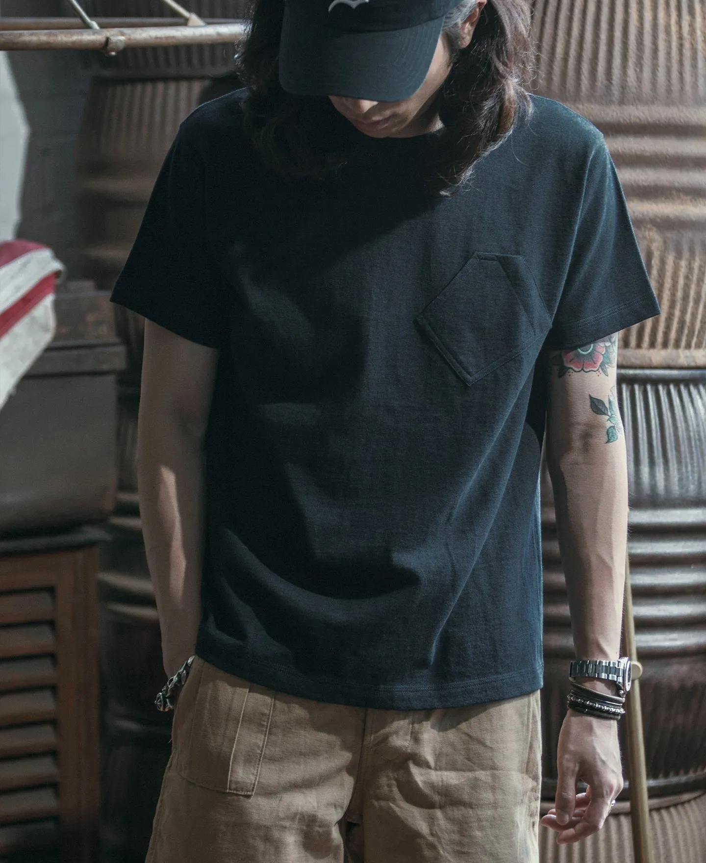 1930s Slanted Pocket Tubular T-Shirt - Navy