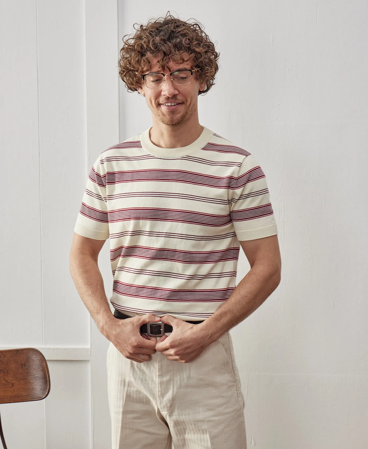 1950s Ribbed Striped Knit T-Shirt - White