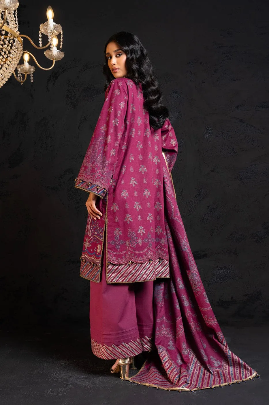 3 Pc Embroidered Cambric Suit With Cotton Silk Dupatta