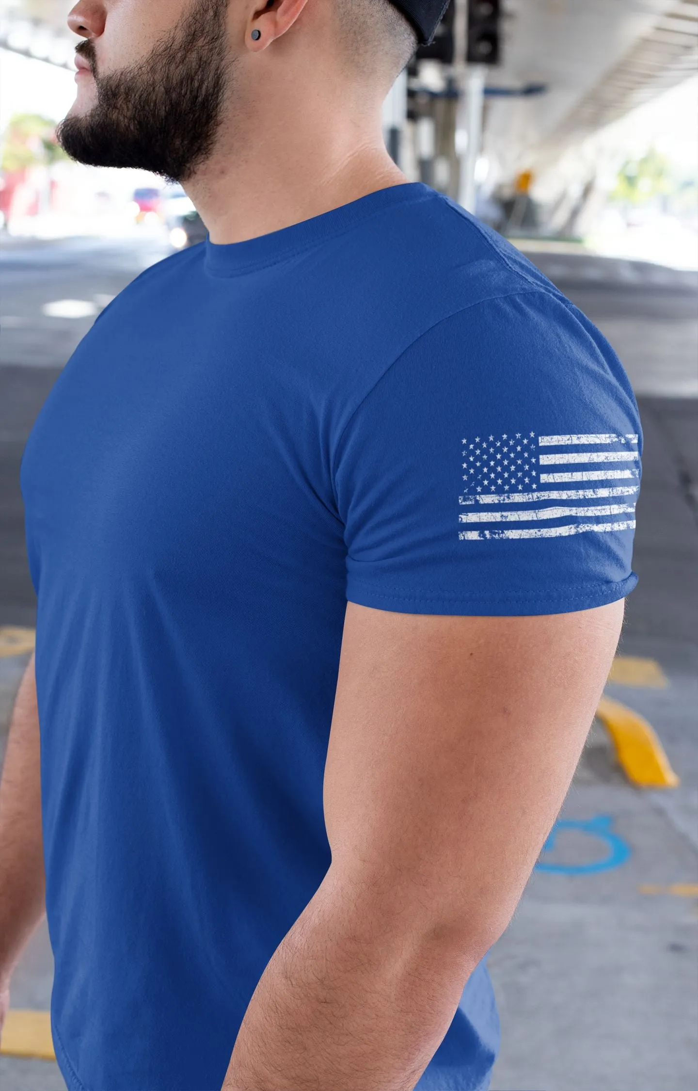 American Flag Sleeve Print T-Shirt - Dark Colors