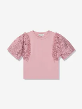 Angels Face Girls Vivian Lace Sleeve Top in Pink