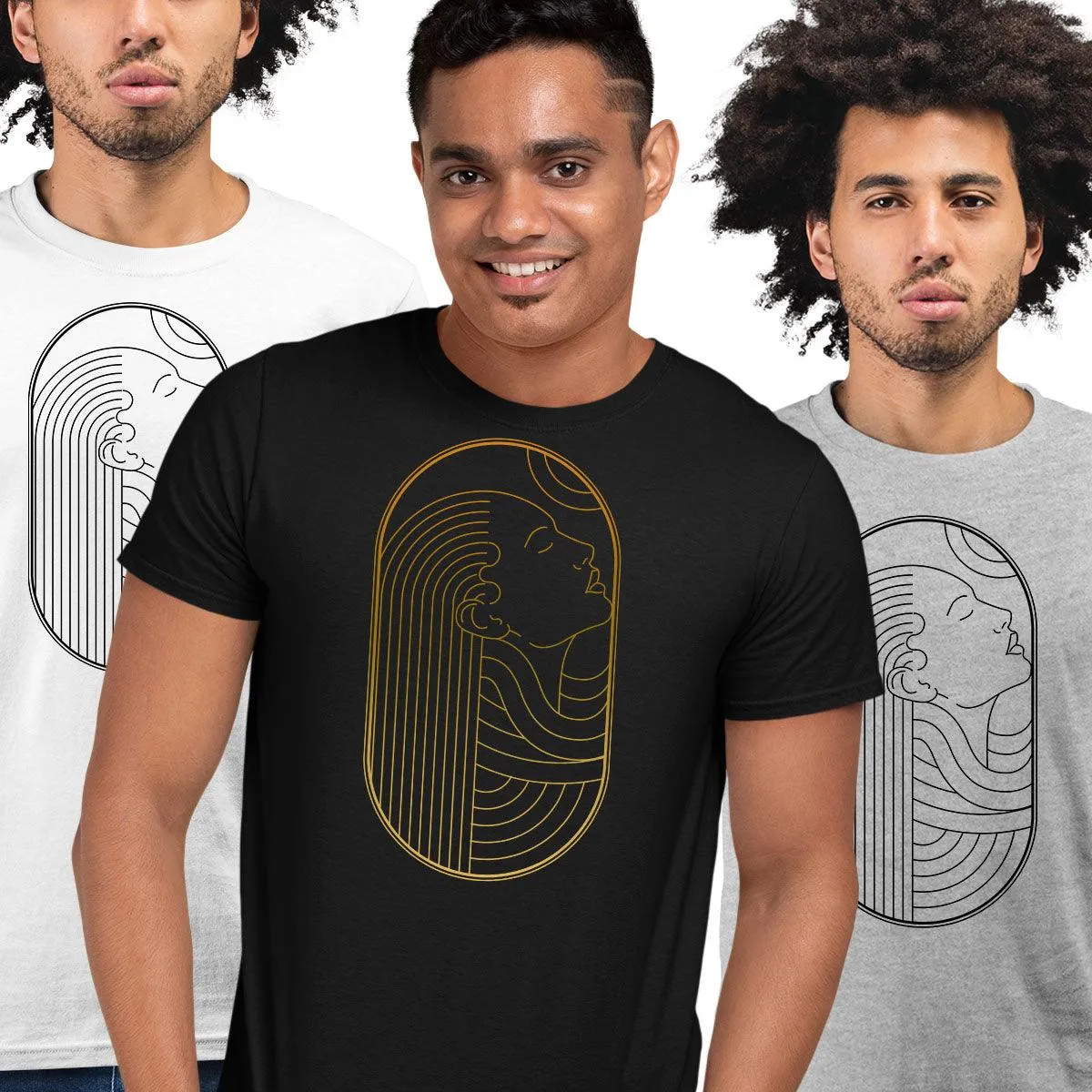 Art Deco Elegant Portraits Unisex T-shirt Golden Nostalgia Soft Line Design 6