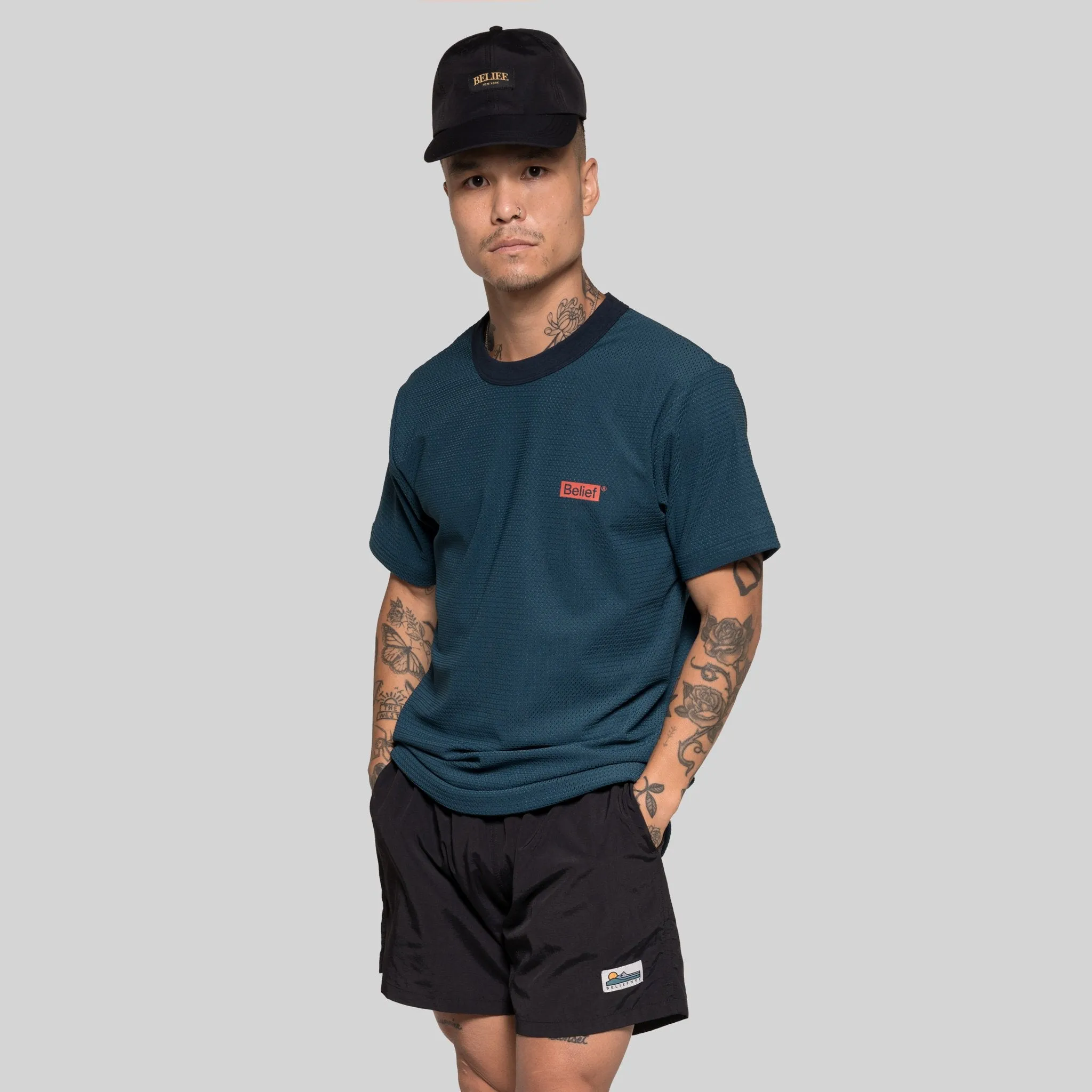 Belief NYC Box Logo Mesh Tee - Dark Teal