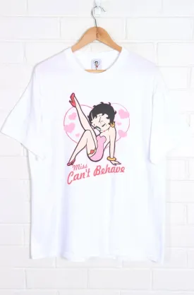 Betty Boop "Miss Can't Behave" Leg Kick Hearts T-Shirt (L)