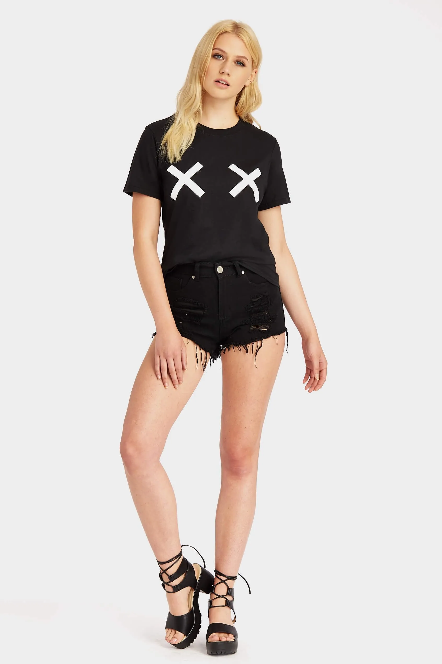 Black Cross Print T-Shirt