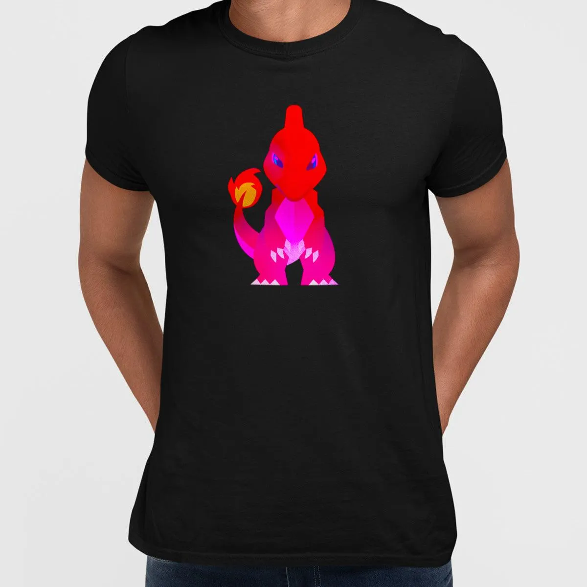 Charmeleon Flame and Fire Pokemon Go Generation one Black Crew Neck T-shirt