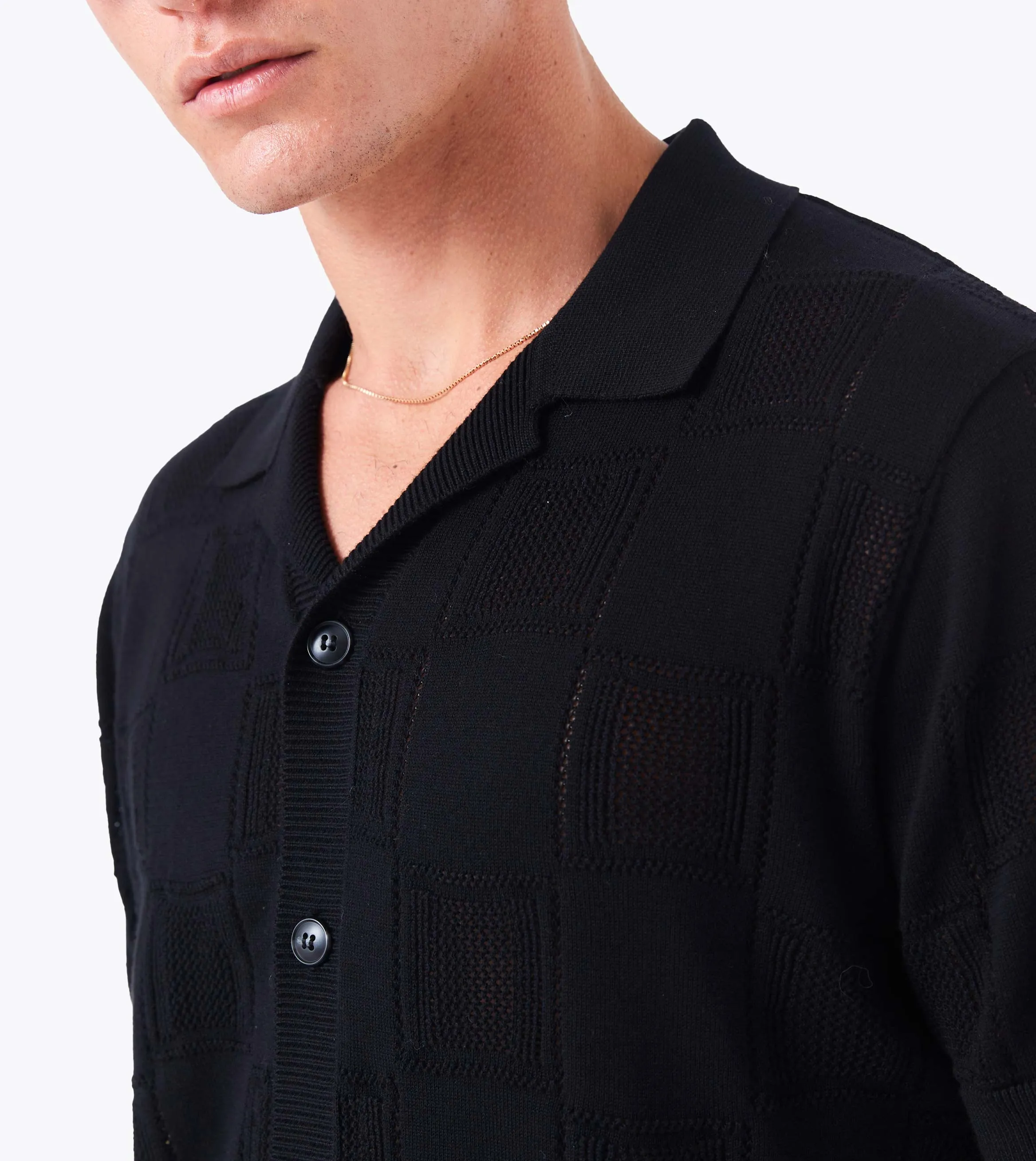 Check Knitted Shirt Black