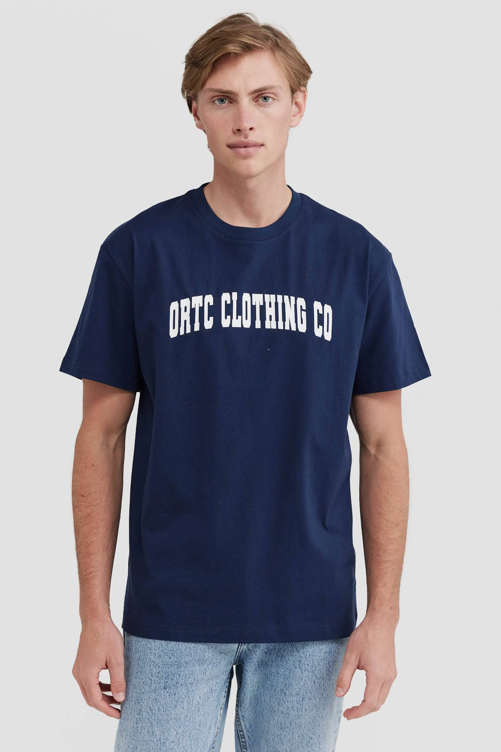 College Logo T Shirt Navy and White