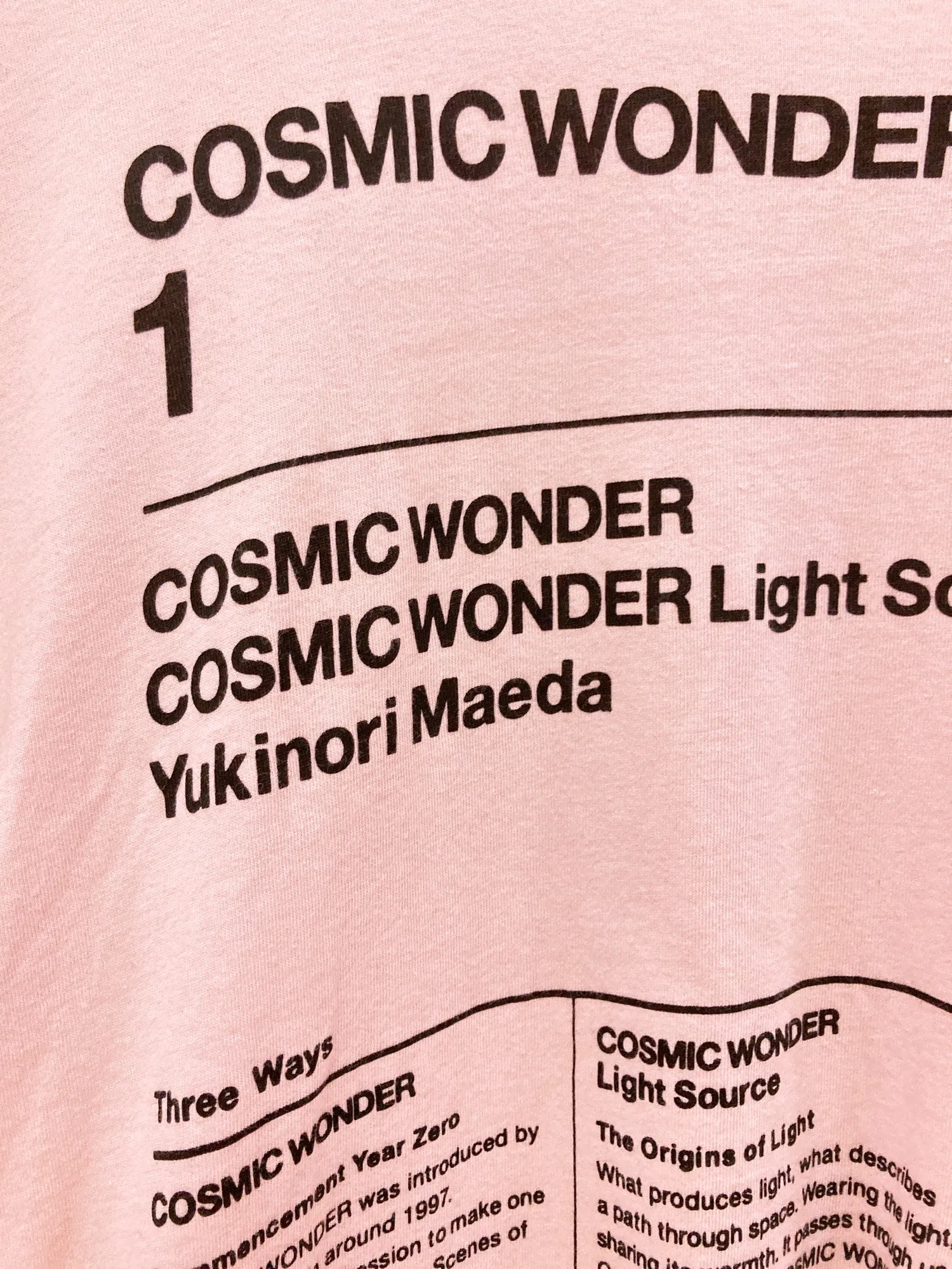 Cosmic Wonder pink cotton t-shirt with print of 'Cosmic Wonder Free Press 1' - S