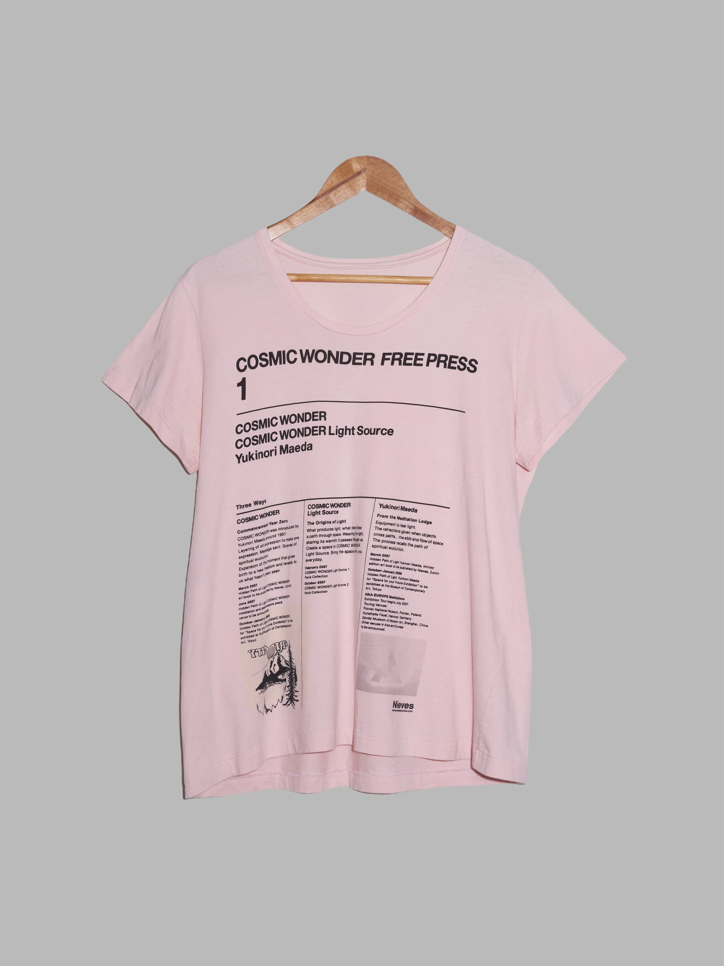 Cosmic Wonder pink cotton t-shirt with print of 'Cosmic Wonder Free Press 1' - S