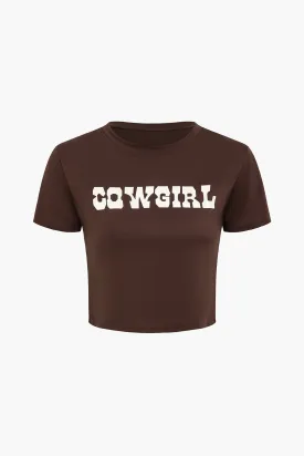 COWGIRL Letter Print T-shirt