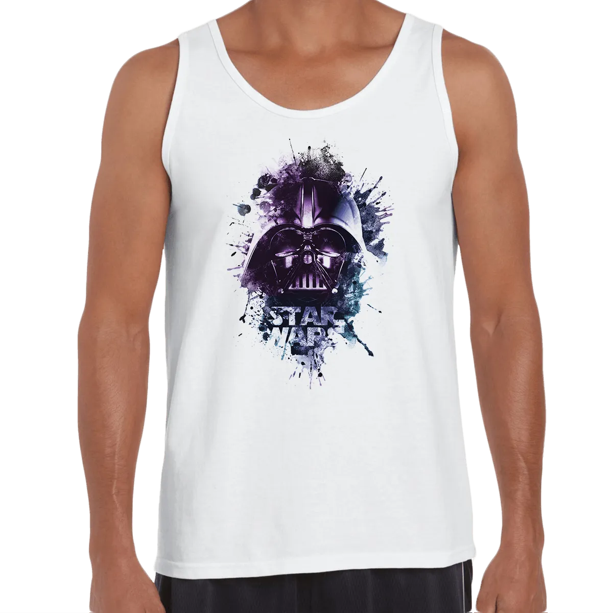 Darth Vader Artistic Helmet Watercolour Splash Star Wars Movie White Tank Top