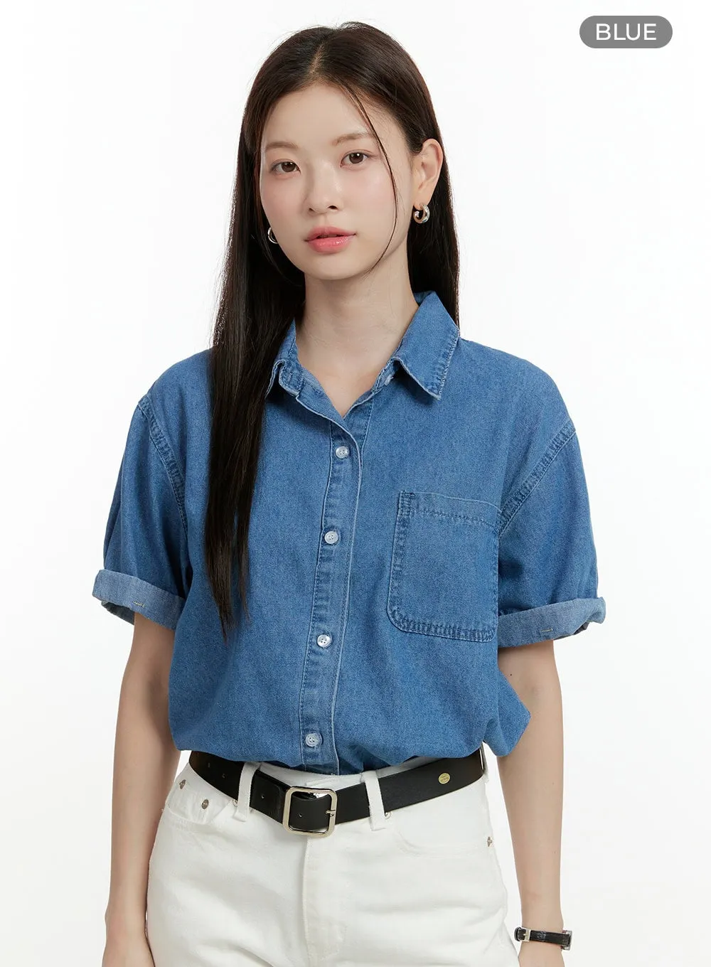 Denim Buttoned Collar Shirt OL423