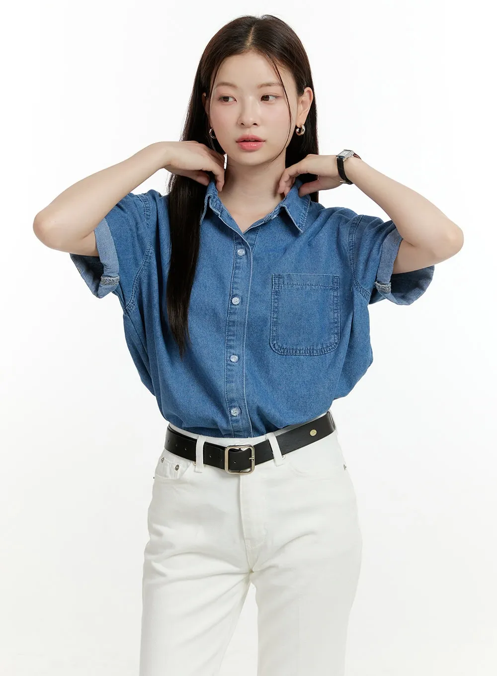 Denim Buttoned Collar Shirt OL423