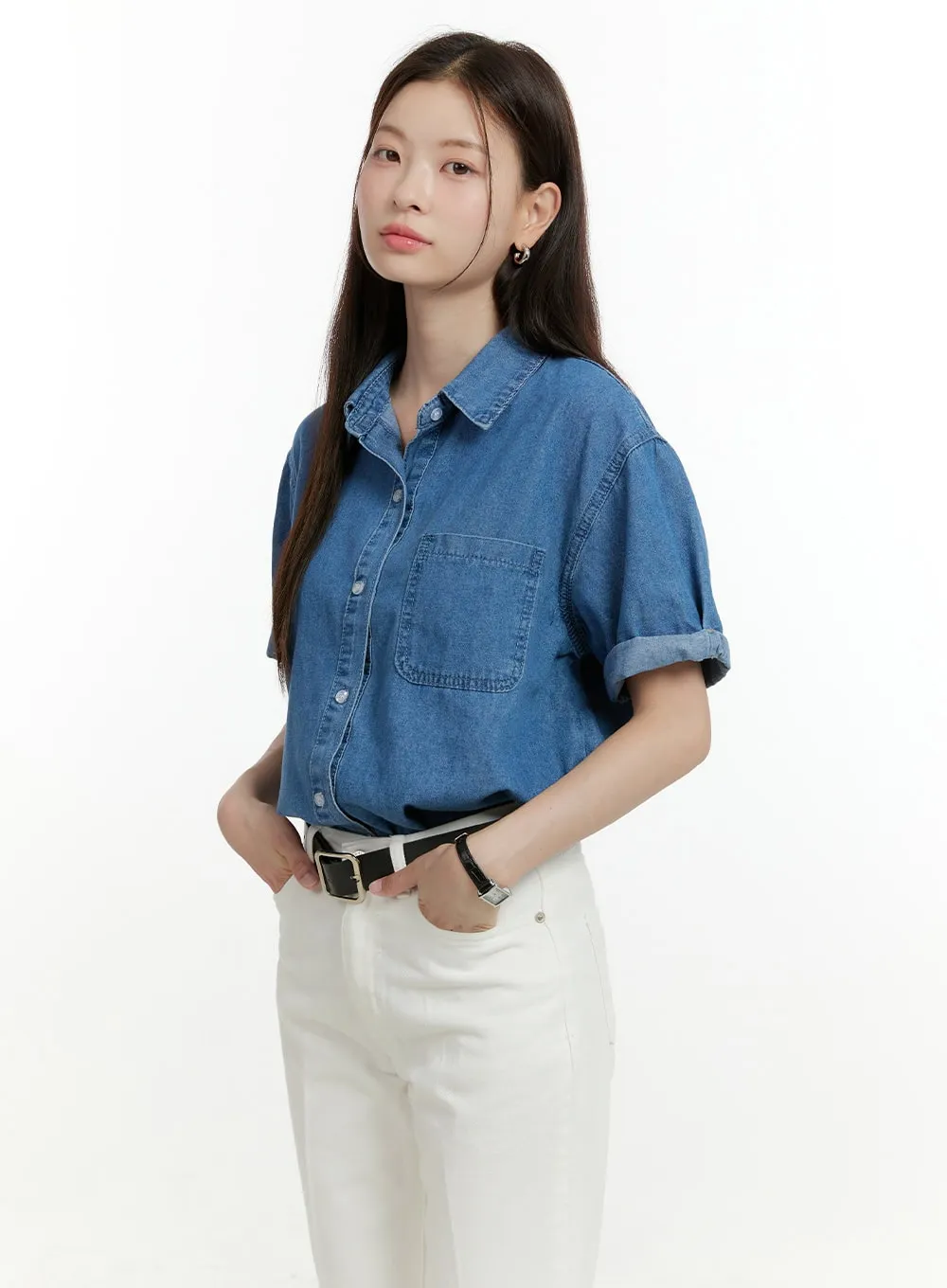 Denim Buttoned Collar Shirt OL423