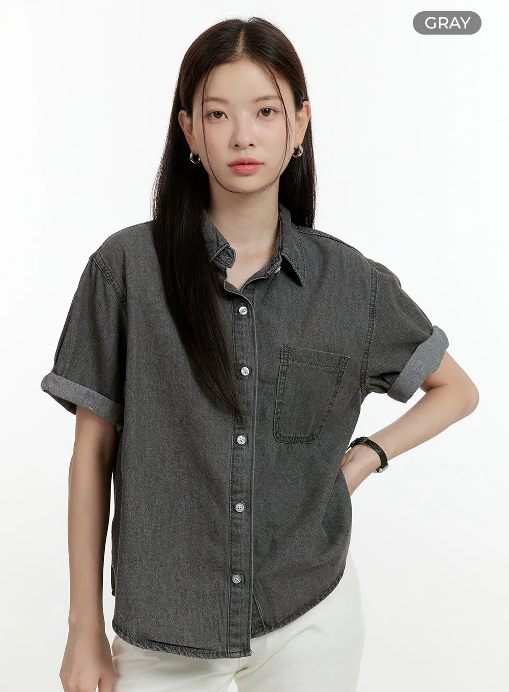 Denim Buttoned Collar Shirt OL423