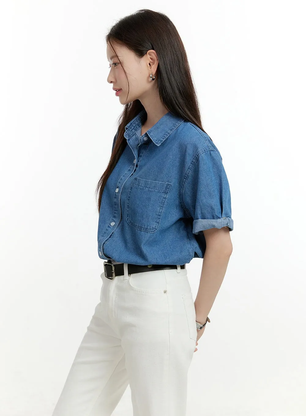 Denim Buttoned Collar Shirt OL423