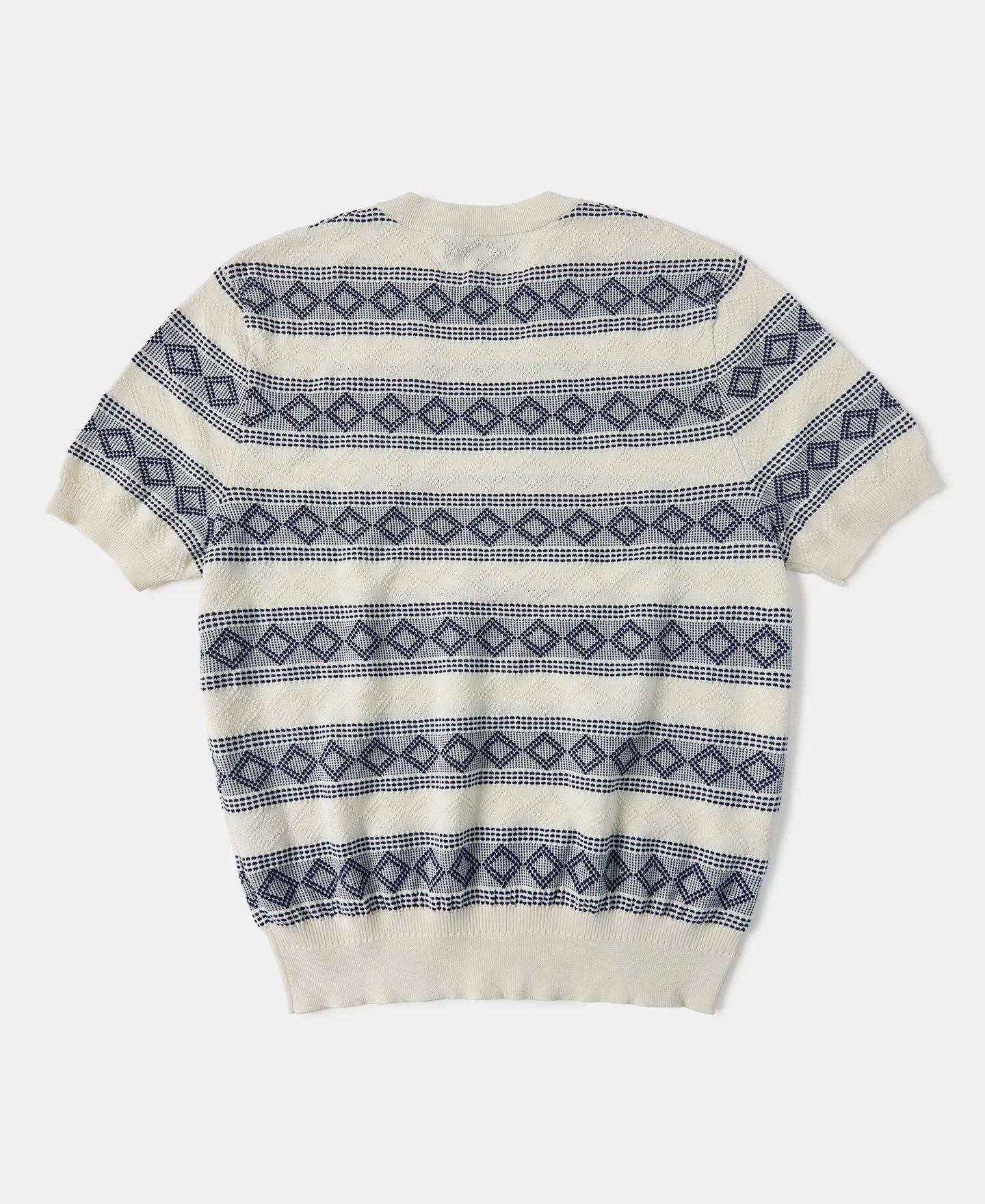 Diamond Pattern Jacquard Crew Neck T-Shirt - Blue/White