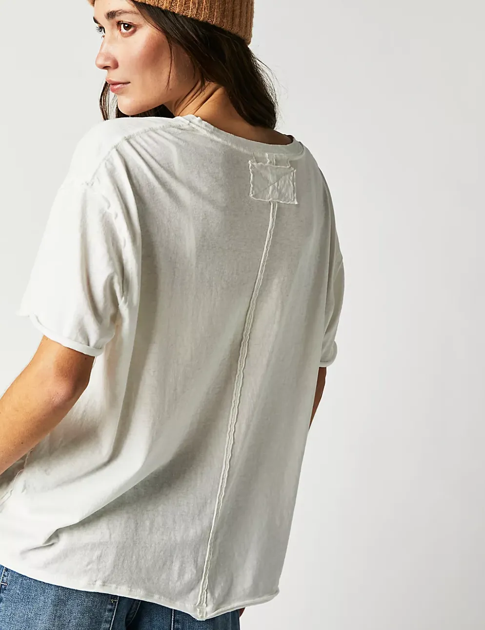 Free People Oversized White Short Sleeve Nina Cotton T-shirt Tee