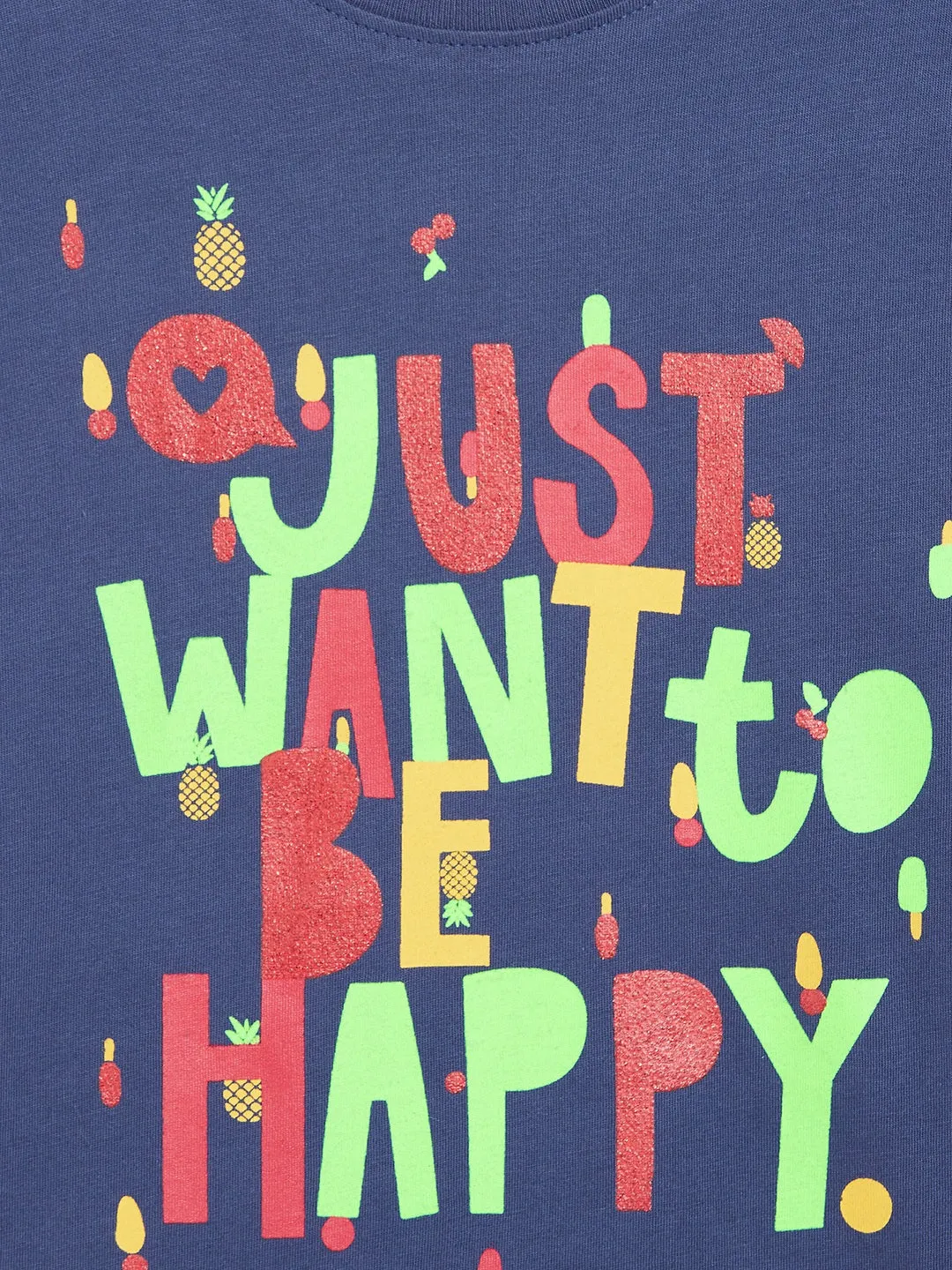 Girls Navy Just Want To Be Happy T-Shirt