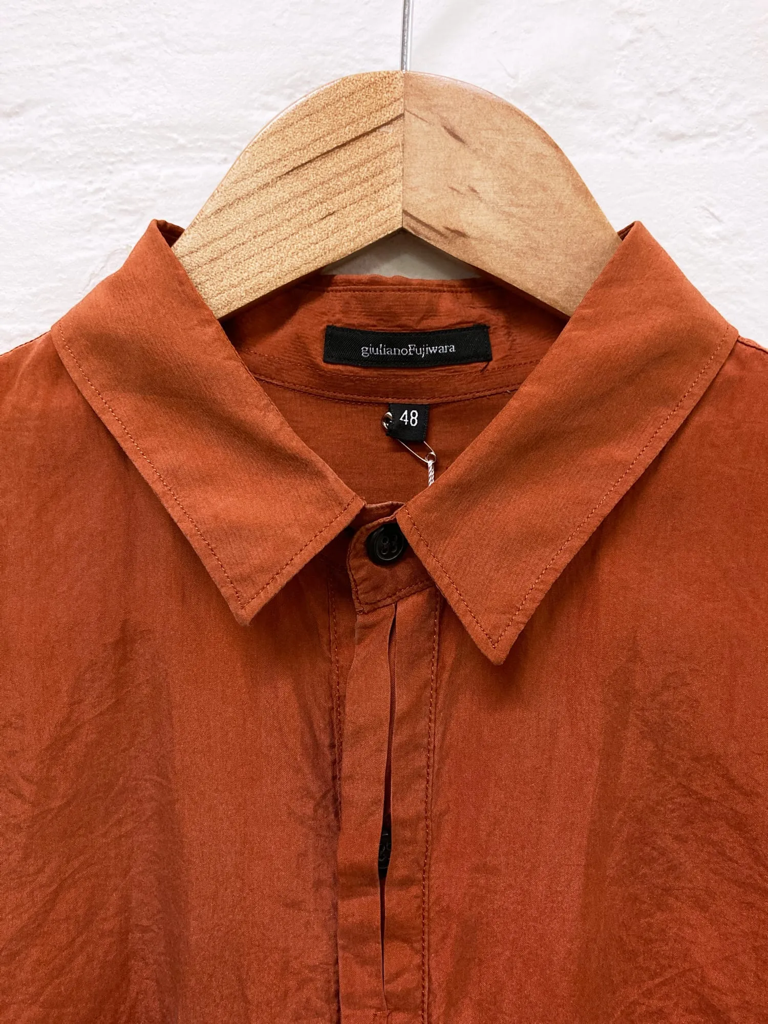 Giuliano Fujiwara burnt orange creased silk shirt - size 48