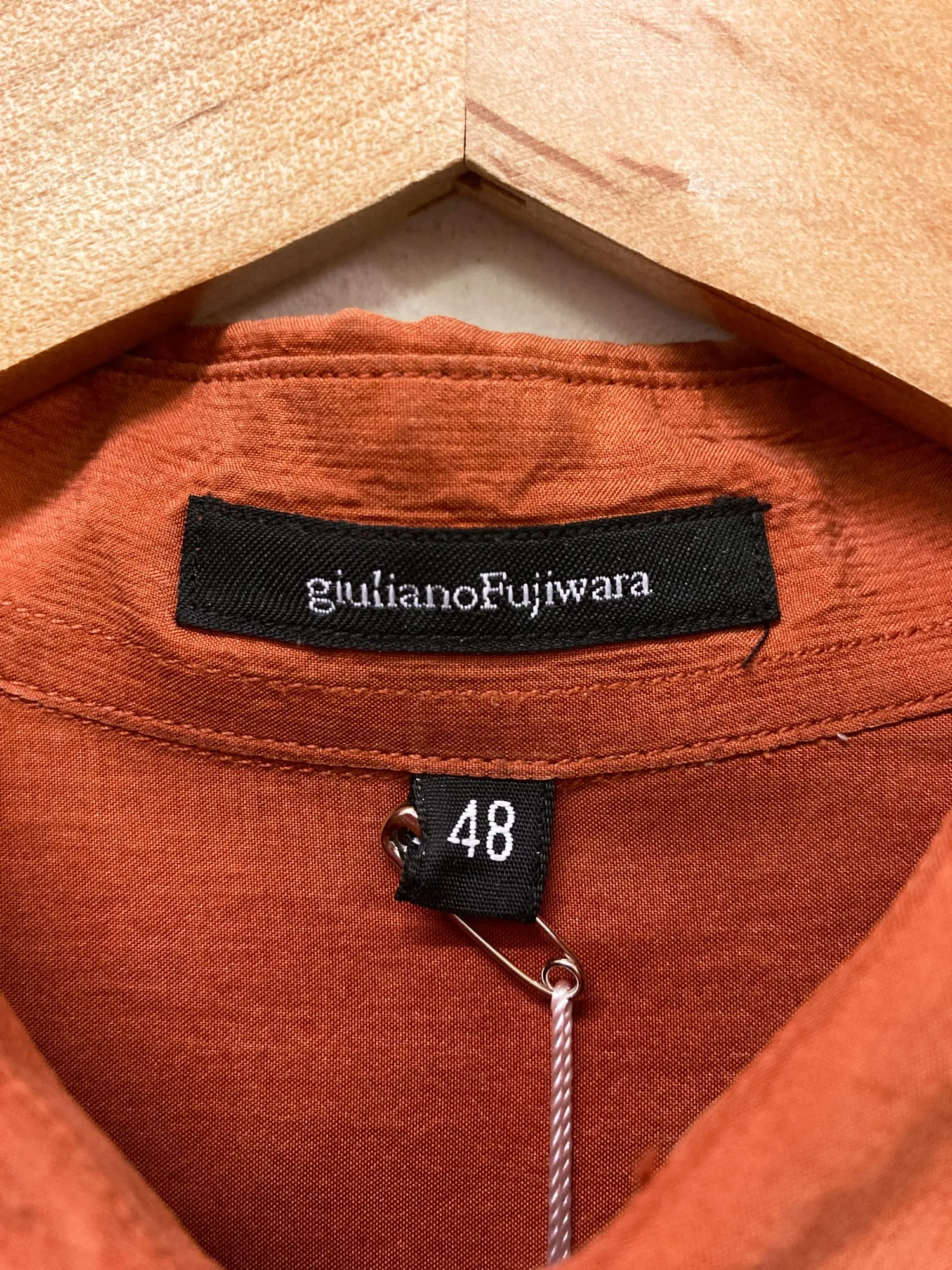 Giuliano Fujiwara burnt orange creased silk shirt - size 48