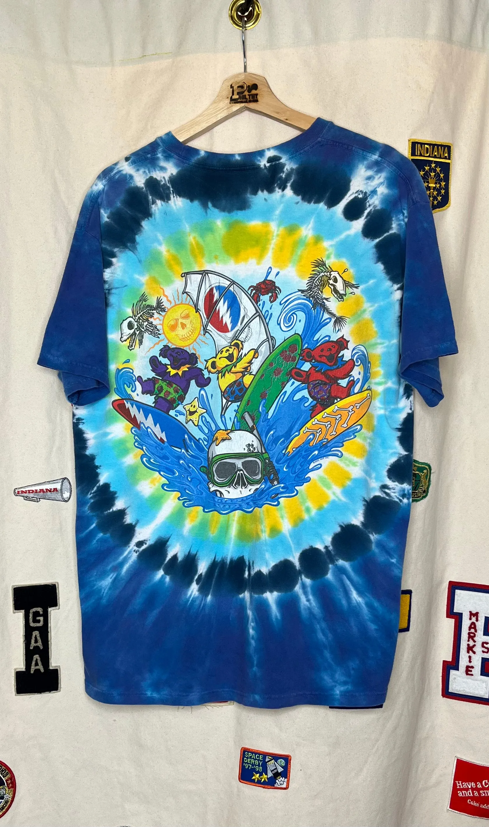 Grateful Dead Summertime Surfing Bear Tie-Dye T-Shirt: L/XL