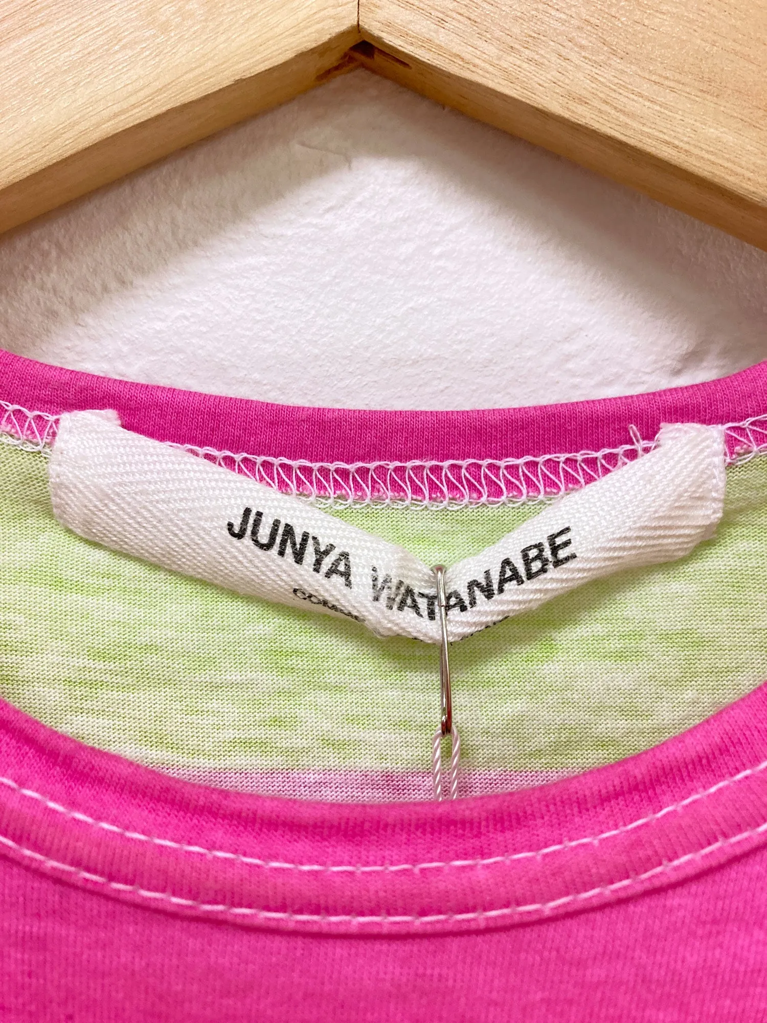 Junya Watanabe Comme des Garcons SS2001 pink green stripe square print t-shirt