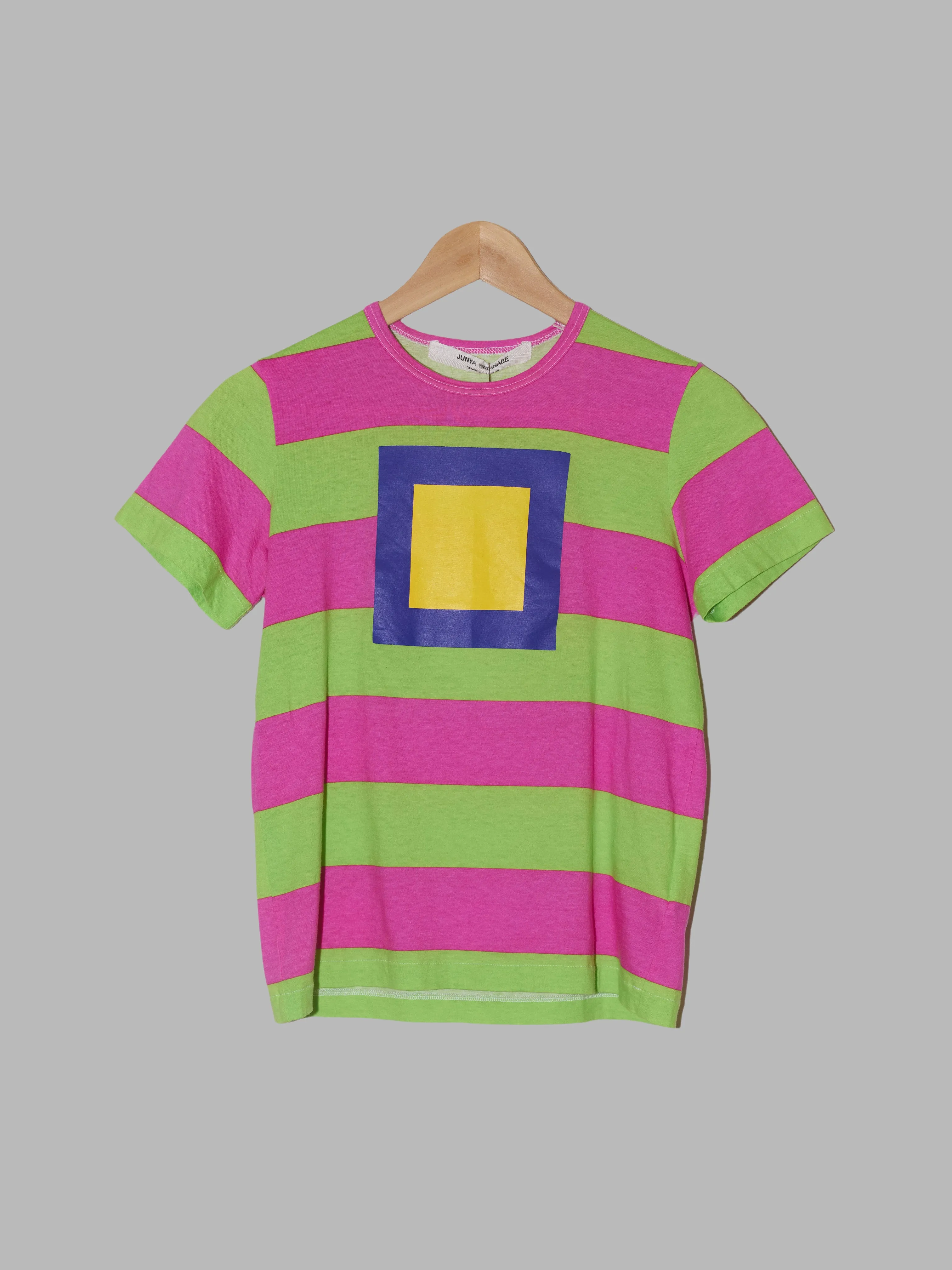 Junya Watanabe Comme des Garcons SS2001 pink green stripe square print t-shirt