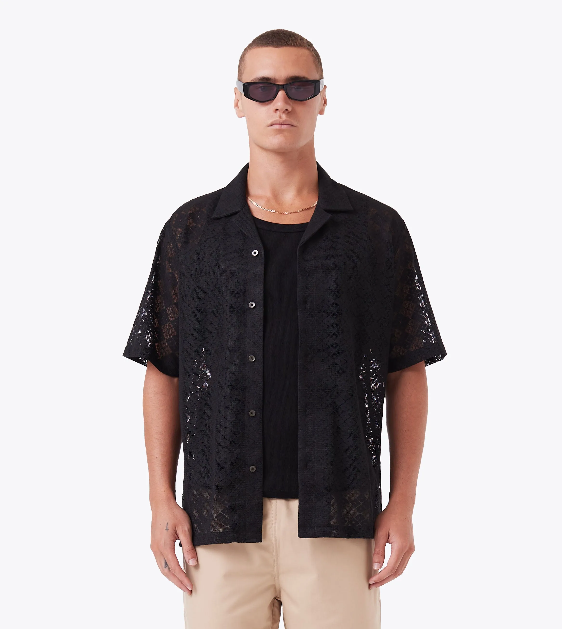 Lace Holiday SS Shirt Black