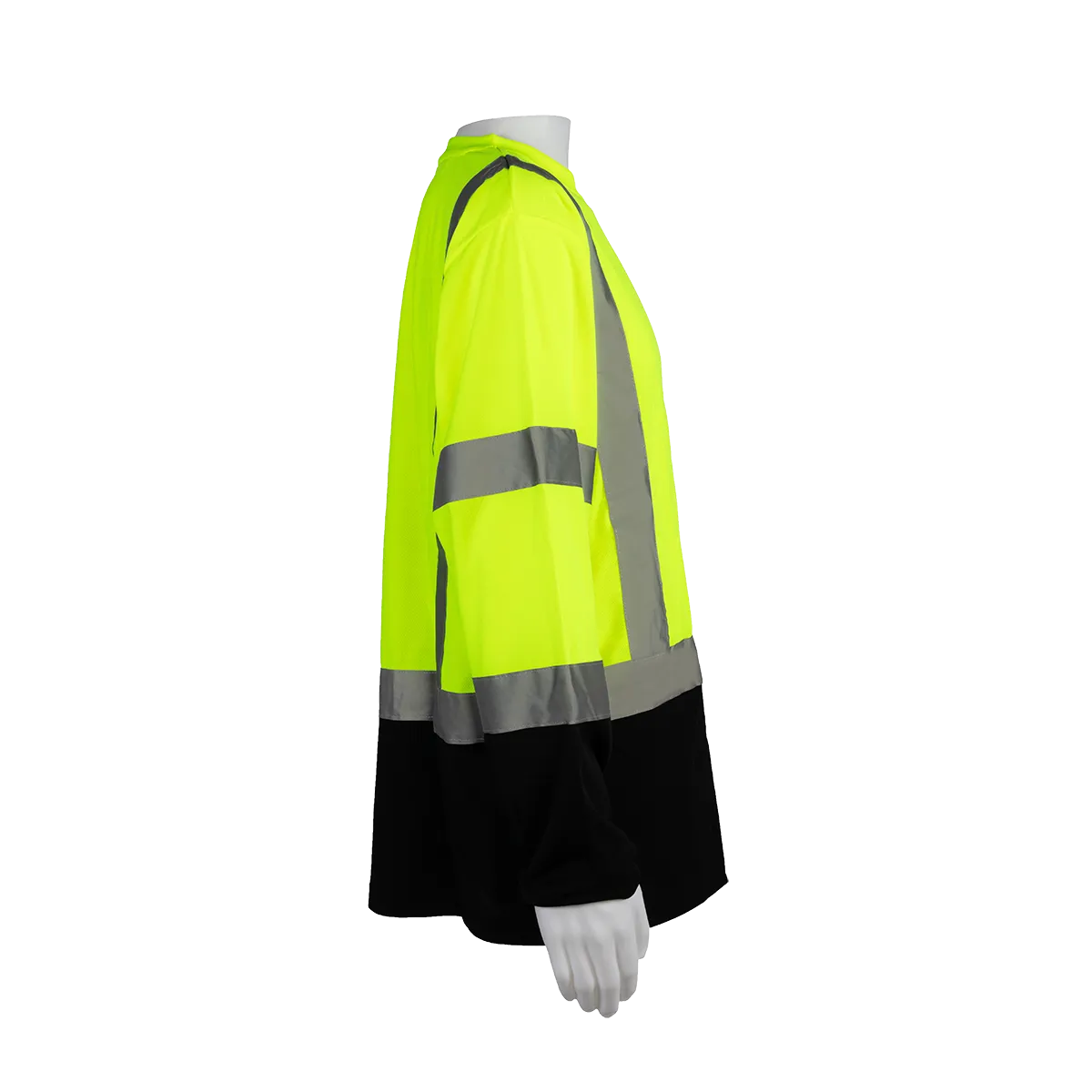 LBTSL3  ANSI Class 3 High-Vis Lime/Black-Bottom Birdseye Mesh Long Sleeve Pocket T-Shirt