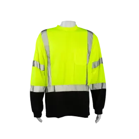 LBTSL3  ANSI Class 3 High-Vis Lime/Black-Bottom Birdseye Mesh Long Sleeve Pocket T-Shirt