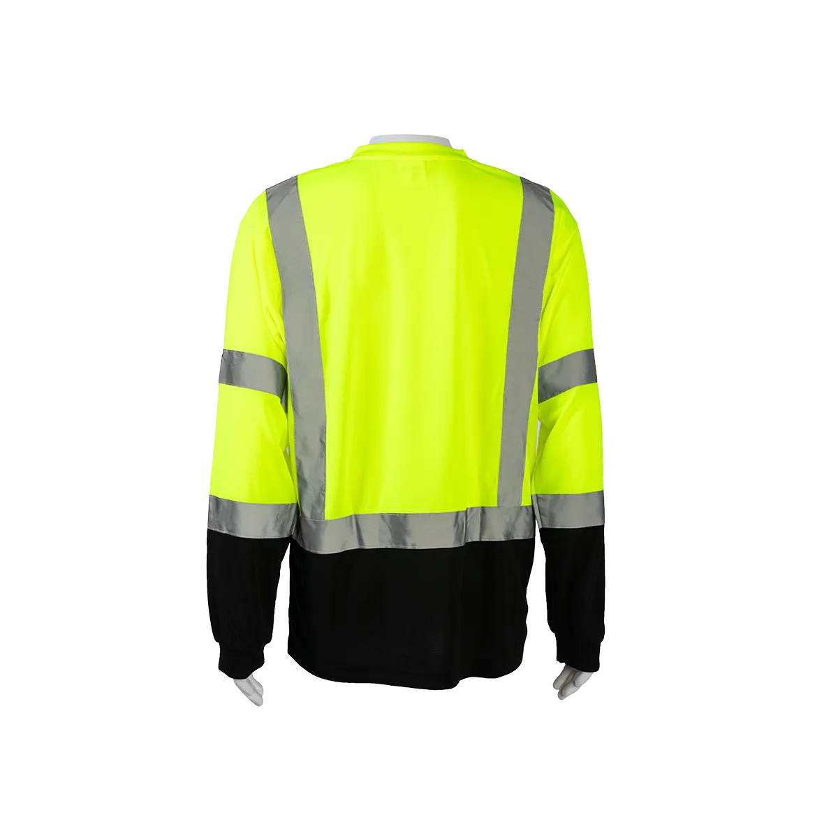 LBTSL3  ANSI Class 3 High-Vis Lime/Black-Bottom Birdseye Mesh Long Sleeve Pocket T-Shirt