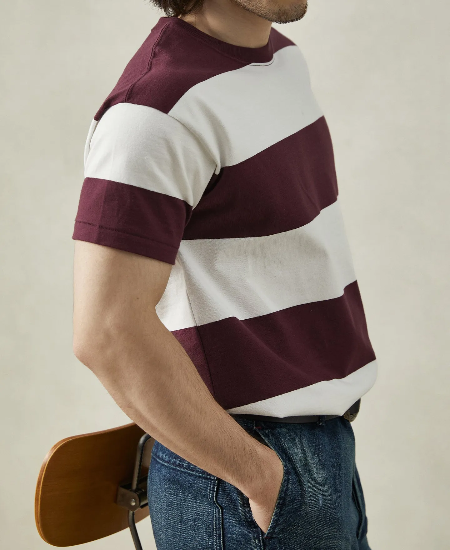 Lot 104 Heavyweight Wide Border T-Shirt - Burgundy/White