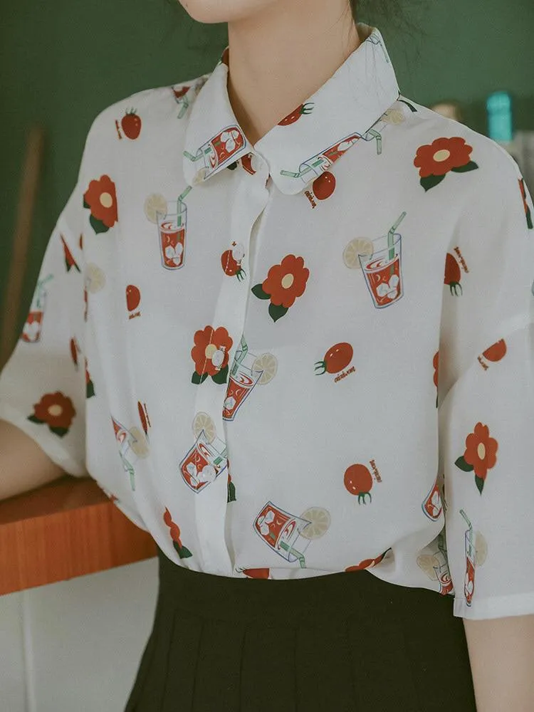 Retro Flower Chiffon Shirt