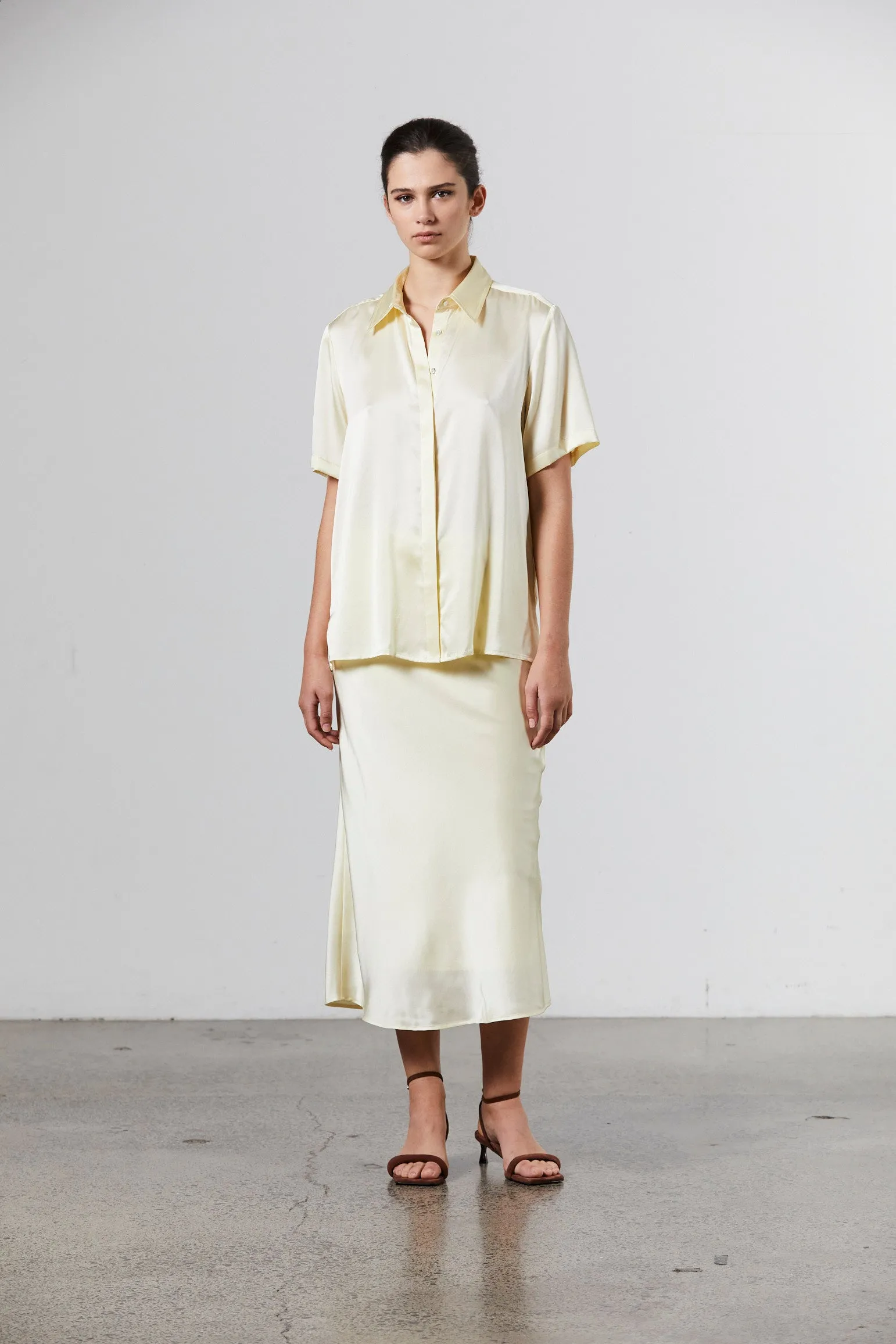 Silk-Satin Midi Slip Skirt - Pale Lemon