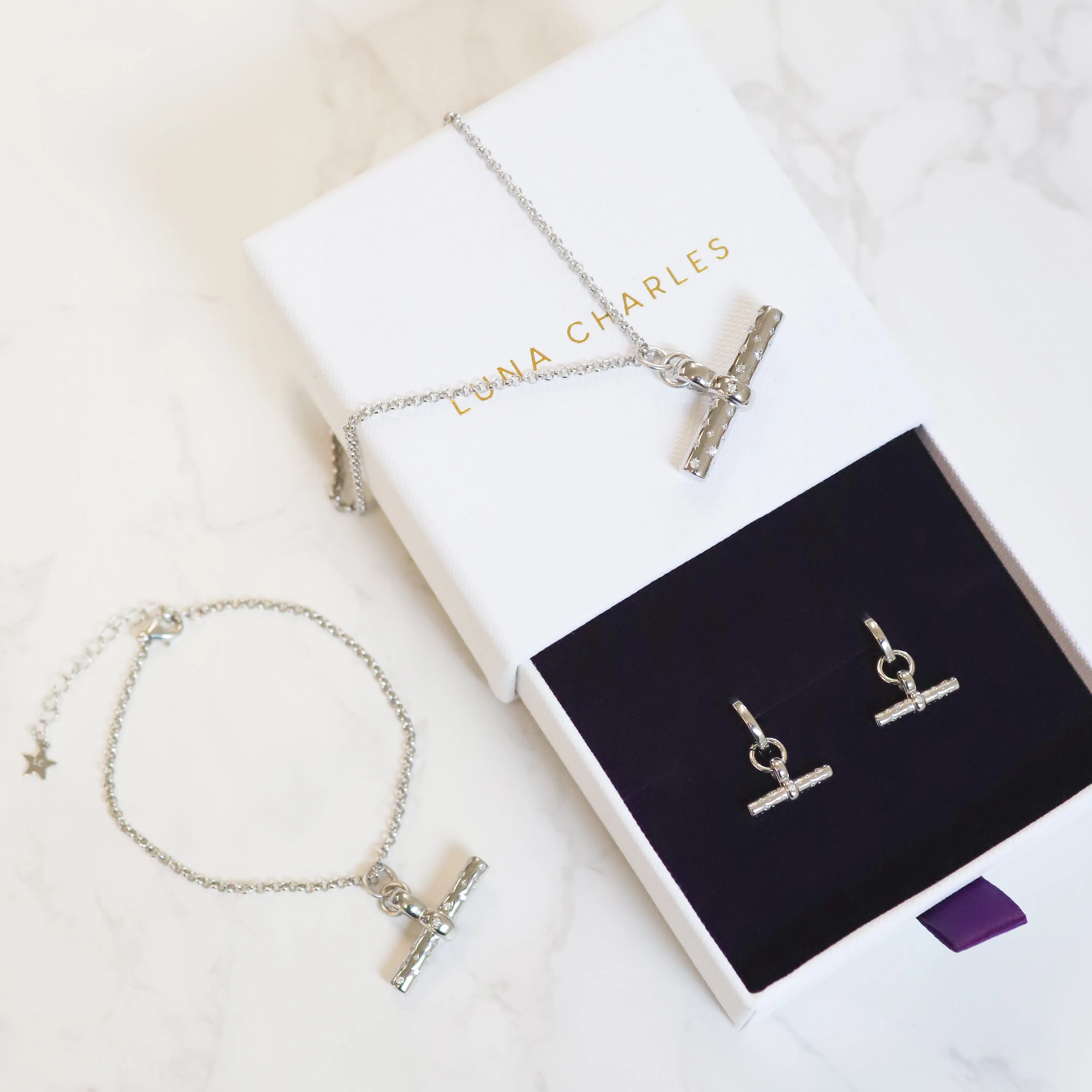 T-Bar Gift Set | Earrings Necklace & Bracelet | 925 Sterling Silver