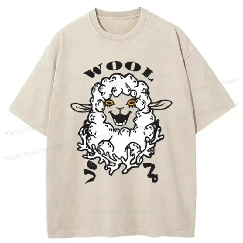 Tokyo-Tiger Cute Lamb Japanese Washed T-Shirt