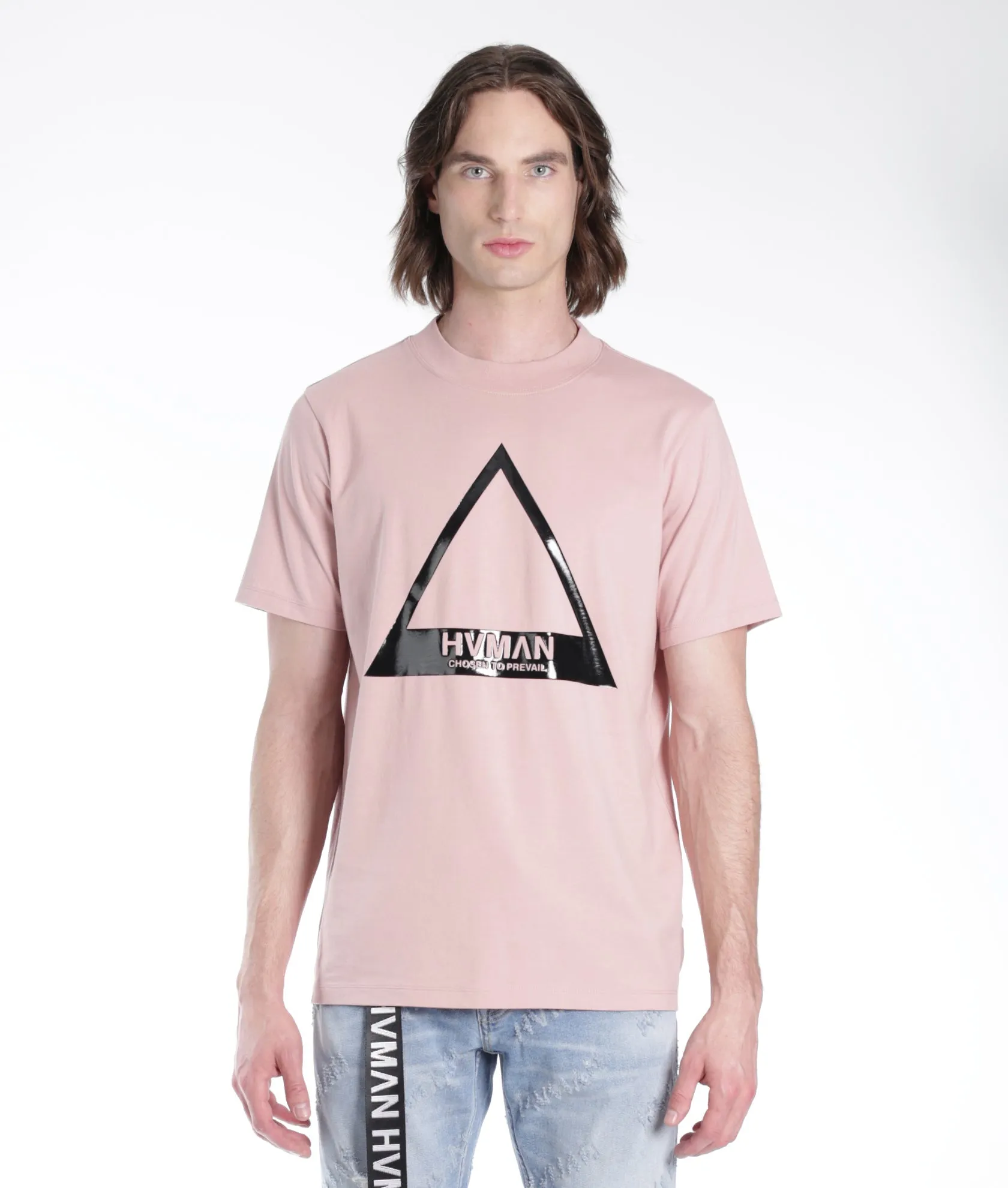 TRIANGLE LOGO TEE IN DUSTY PINK