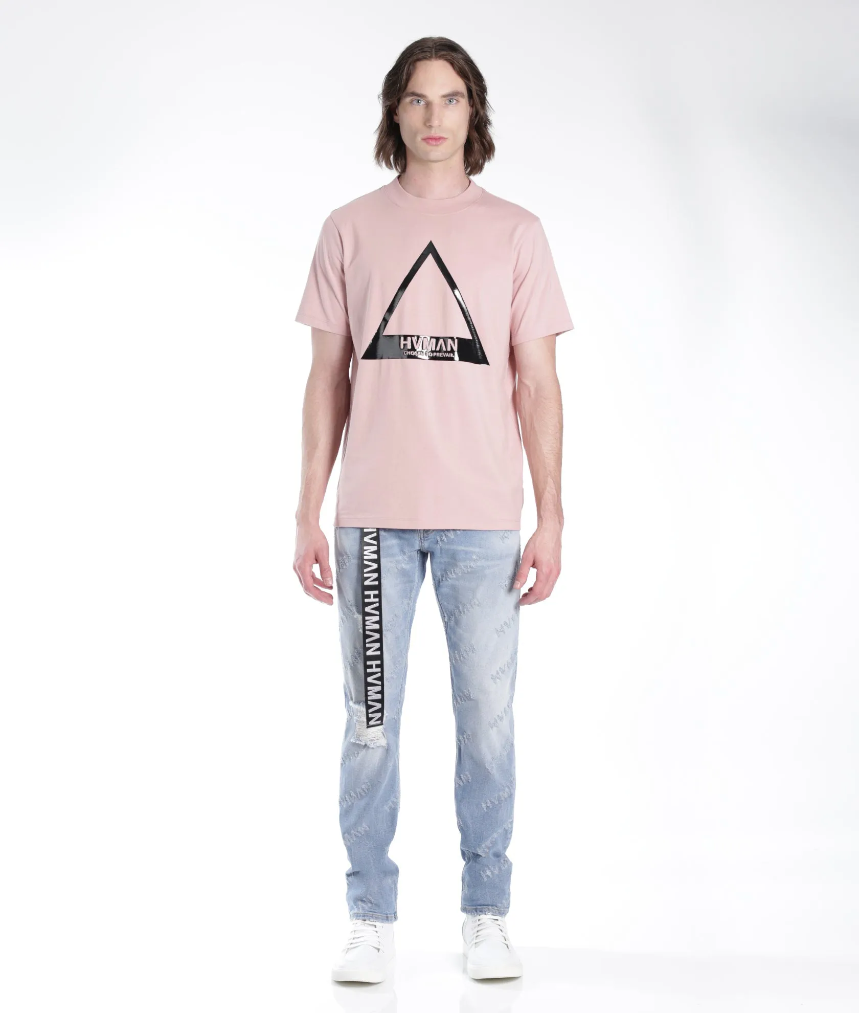 TRIANGLE LOGO TEE IN DUSTY PINK