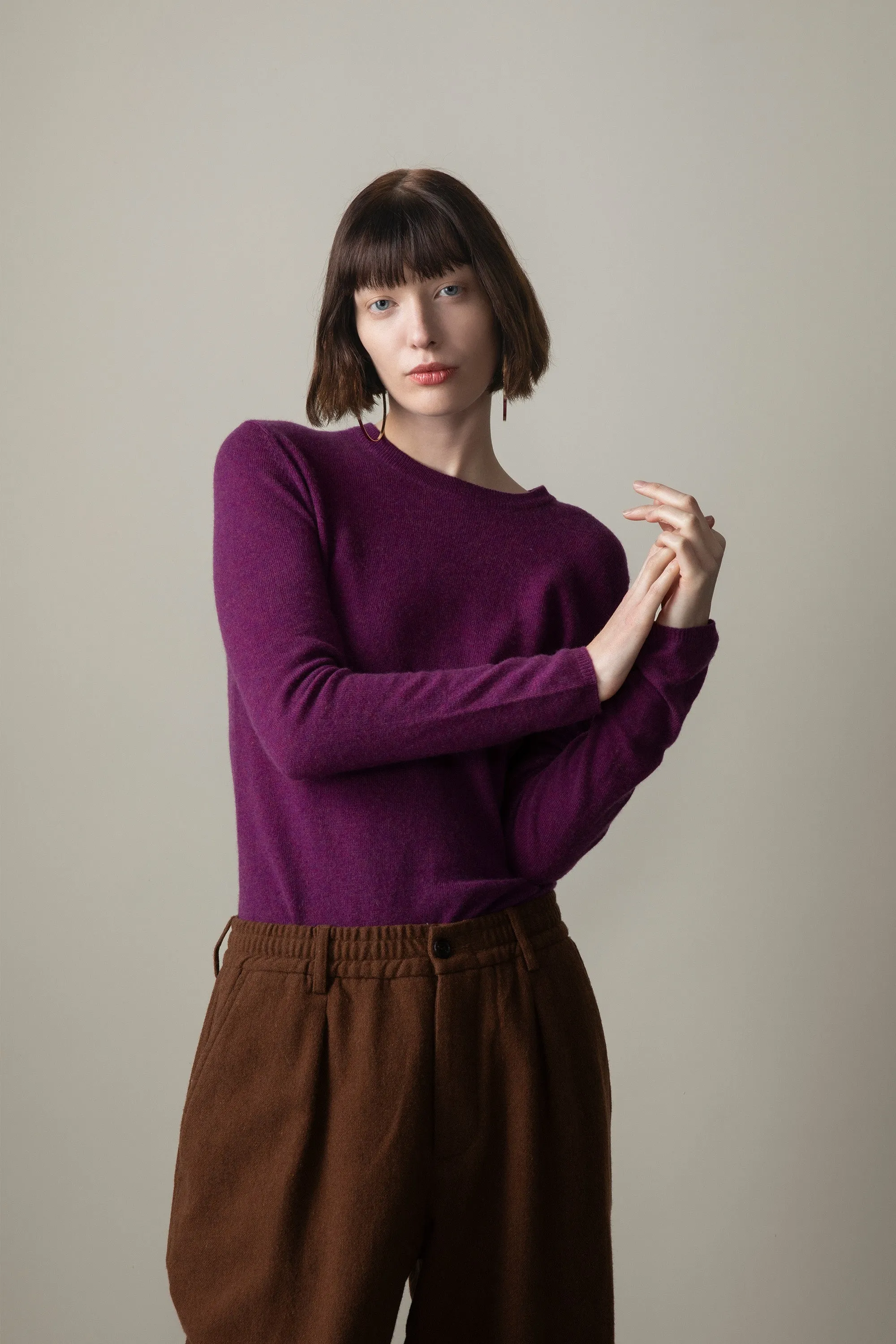 Women's Cashmere Crew Neck Jumper - Sloeberry