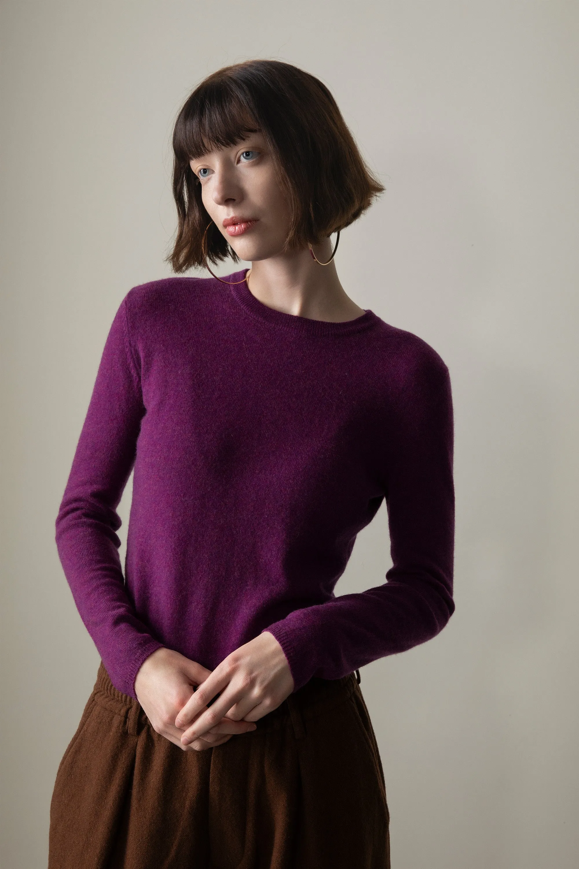 Women's Cashmere Crew Neck Jumper - Sloeberry