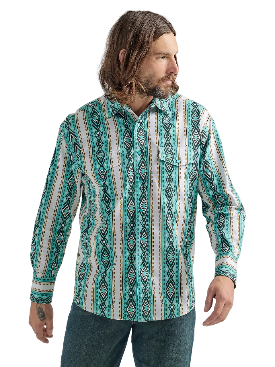 Wrangler Men's Checotah Long Sleeve Western Snap Printed Shirt